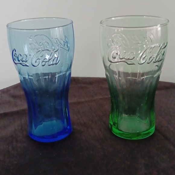 Coca Cola Coke Glassware Drinkware Stained Glass Blue Green Vintage - Picture 1 of 8